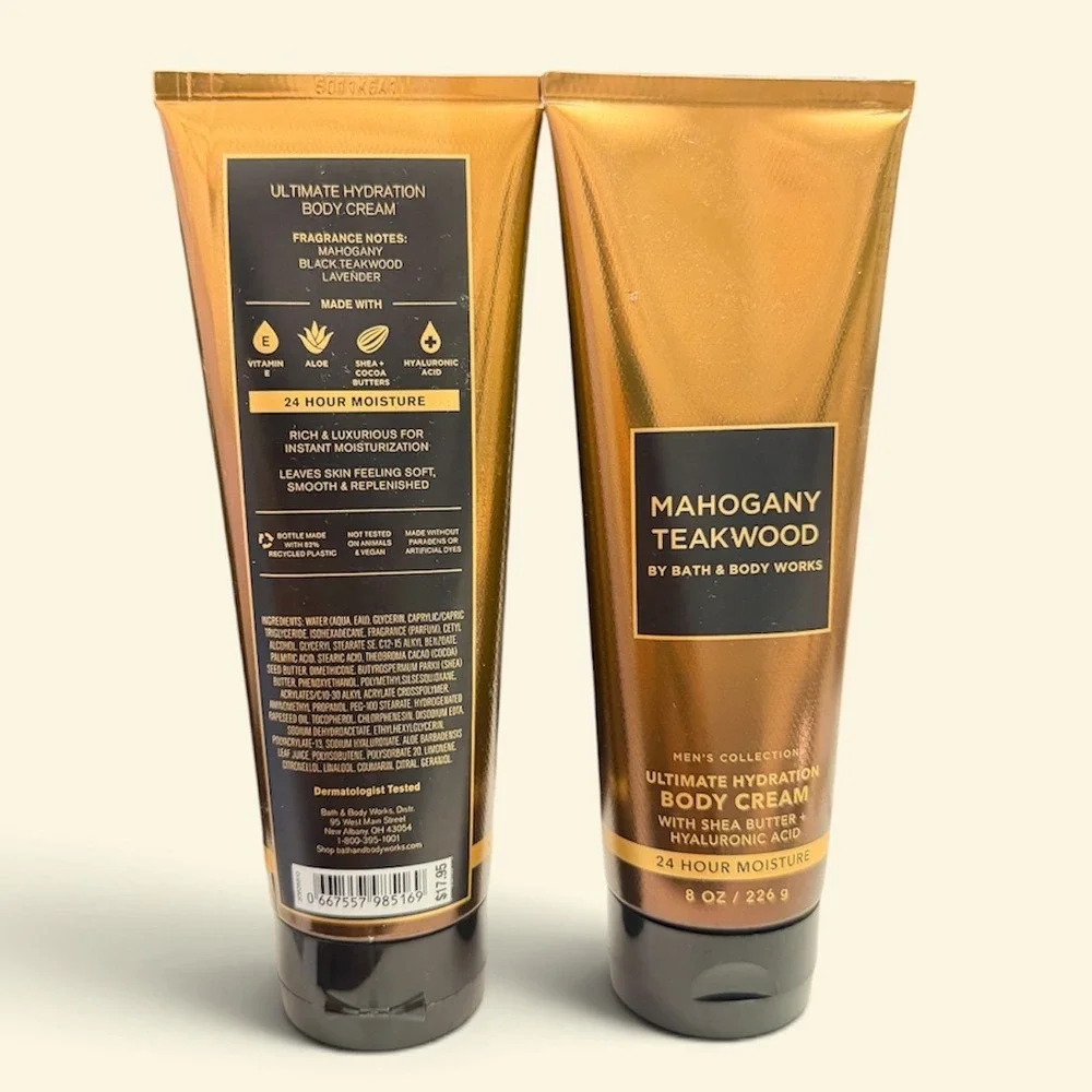 Bath & Body Works Mahogany Teakwood Mens Body Cream 8oz 2-Pack Hyaluronic Acid